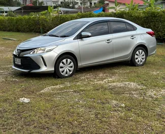 Front view of a rental Toyota Vios at Phuket Airport, Thailand ✓ Car #7643. ✓ Automatic TM ✓ 2 reviews.