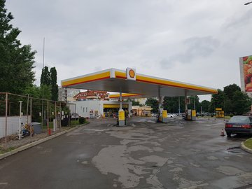Exterior of Shell fuel station in Sofia with illuminated sign