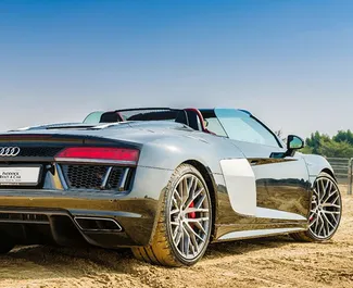 Audi R8 rental. Luxury, Cabrio Car for Renting in the UAE ✓ Deposit of 5000 AED ✓ TPL, CDW, Passengers insurance options.
