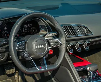 Audi R8 2017 available for rent in Dubai, with 250 km/day mileage limit.