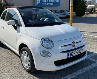 Front view of a rental Fiat 500 Cabrio in Crete, Greece ✓ Car #1262. ✓ Manual TM ✓ 0 reviews.