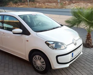 Front view of a rental Volkswagen Up on Rhodes, Greece ✓ Car #1481. ✓ Manual TM ✓ 0 reviews.
