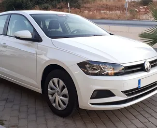 Front view of a rental Volkswagen Polo on Rhodes, Greece ✓ Car #1487. ✓ Manual TM ✓ 0 reviews.