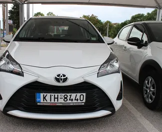 Front view of a rental Toyota Yaris at Thessaloniki Airport, Greece ✓ Car #1714. ✓ Manual TM ✓ 0 reviews.