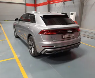 Audi Q8 2019 car hire in the UAE, featuring ✓ Petrol fuel and 590 horsepower ➤ Starting from 1140 AED per day.