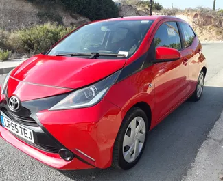 Front view of a rental Toyota Aygo in Paphos, Cyprus ✓ Car #3164. ✓ Automatic TM ✓ 0 reviews.