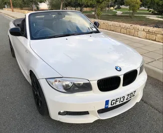 Front view of a rental BMW 120d Cabrio in Paphos, Cyprus ✓ Car #3167. ✓ Automatic TM ✓ 0 reviews.