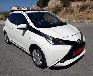 Front view of a rental Toyota Aygo X-Wave Open Top in Paphos, Cyprus ✓ Car #3165. ✓ Automatic TM ✓ 0 reviews.