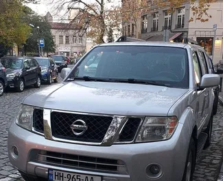 Front view of a rental Nissan Pathfinder in Tbilisi, Georgia ✓ Car #3676. ✓ Automatic TM ✓ 0 reviews.