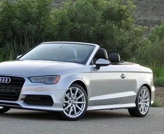 Front view of a rental Audi A3 Cabrio in Crete, Greece ✓ Car #3885. ✓ Automatic TM ✓ 0 reviews.