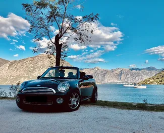 Front view of a rental Mini Cooper Cabrio in Budva, Montenegro ✓ Car #4251. ✓ Manual TM ✓ 0 reviews.