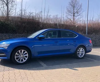 Front view of a rental Skoda Superb in Prague, Czechia ✓ Car #4087. ✓ Automatic TM ✓ 0 reviews.