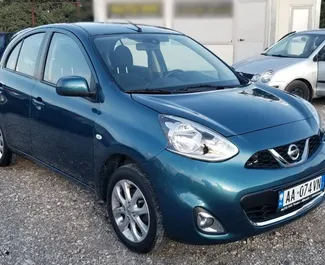 Front view of a rental Nissan Micra in Tirana, Albania ✓ Car #4529. ✓ Automatic TM ✓ 0 reviews.