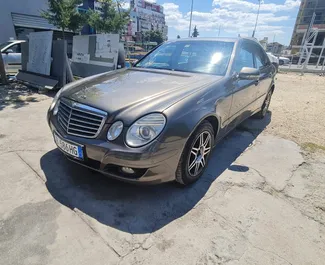 Front view of a rental Mercedes-Benz E220 in Tirana, Albania ✓ Car #4500. ✓ Automatic TM ✓ 0 reviews.