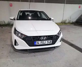 Front view of a rental Hyundai i20 at Istanbul Sabiha Gokcen Airport, Turkey ✓ Car #4881. ✓ Automatic TM ✓ 0 reviews.
