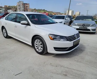 Front view of a rental Volkswagen Passat at Tirana airport, Albania ✓ Car #4781. ✓ Automatic TM ✓ 0 reviews.