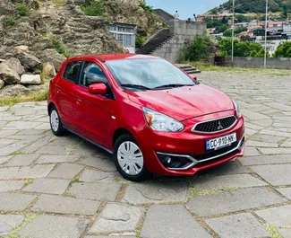 Front view of a rental Mitsubishi Mirage in Tbilisi, Georgia ✓ Car #4878. ✓ Automatic TM ✓ 0 reviews.