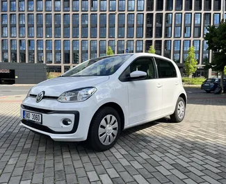 Front view of a rental Volkswagen Up in Prague, Czechia ✓ Car #4890. ✓ Automatic TM ✓ 0 reviews.
