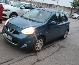 Front view of a rental Nissan Micra at Antalya Airport, Turkey ✓ Car #3811. ✓ Automatic TM ✓ 1 reviews.