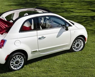 Front view of a rental Fiat 500 Cabrio in Crete, Greece ✓ Car #1765. ✓ Manual TM ✓ 0 reviews.