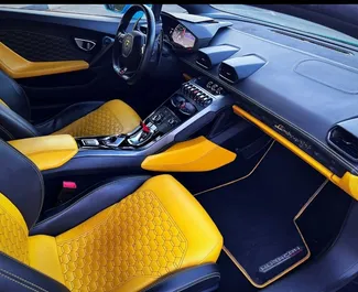Interior of Lamborghini Huracan for hire in the UAE. A Great 2-seater car with a Automatic transmission.