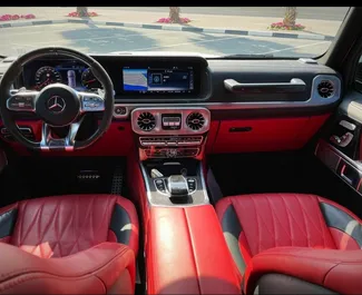 Interior of Mercedes-Benz G63 for hire in the UAE. A Great 5-seater car with a Automatic transmission.