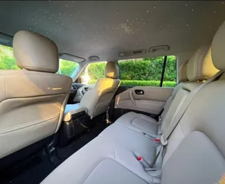 Interior of Nissan Patrol for hire in the UAE. A Great 7-seater car with a Automatic transmission.