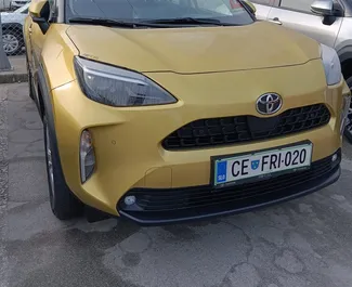 Front view of a rental Toyota Yaris Cross in Ljubljana, Slovenia ✓ Car #5657. ✓ Manual TM ✓ 0 reviews.