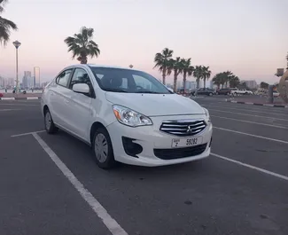 Mitsubishi Attrage 2021 car hire in the UAE, featuring ✓ Petrol fuel and  horsepower ➤ Starting from 102 AED per day.