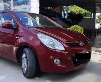 Front view of a rental Hyundai i20 in Tirana, Albania ✓ Car #6432. ✓ Manual TM ✓ 2 reviews.