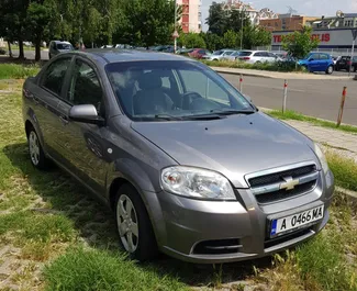 Front view of a rental Chevrolet Aveo in Burgas, Bulgaria ✓ Car #409. ✓ Automatic TM ✓ 0 reviews.