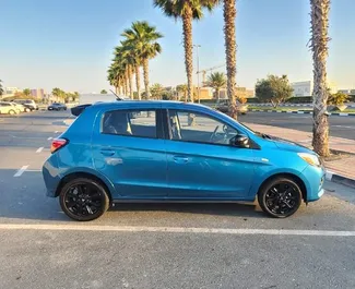 Mitsubishi Mirage 2023 car hire in the UAE, featuring ✓ Petrol fuel and  horsepower ➤ Starting from 95 AED per day.
