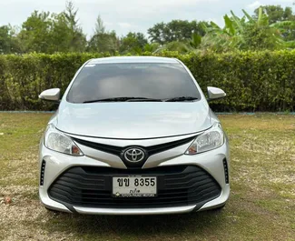 Front view of a rental Toyota Vios at Phuket Airport, Thailand ✓ Car #7669. ✓ Automatic TM ✓ 0 reviews.