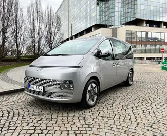 Front view of a rental Hyundai Staria in Prague, Czechia ✓ Car #8149. ✓ Manual TM ✓ 0 reviews.